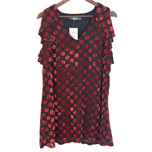 Eva Franco Black Red Velvet Burnout Polka Dot Mini Swing Dress Size 6